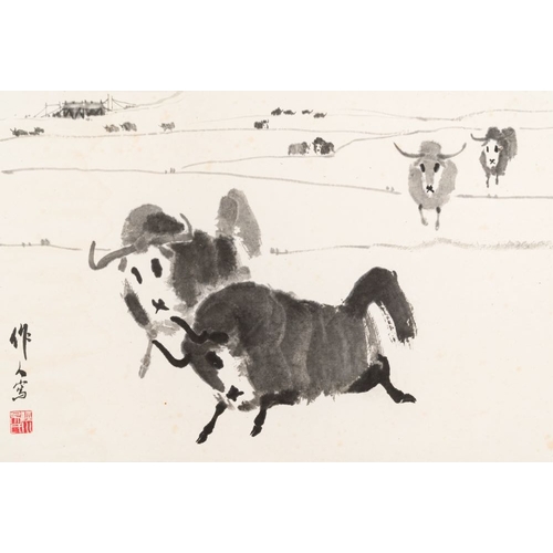 1045 - Wu Zuoren  (1908-1997): 'Buffalo', ink on paperDim.: 123,5 x 67 cm (the scroll)Dim.: 43,5 x 64 cm (t... 