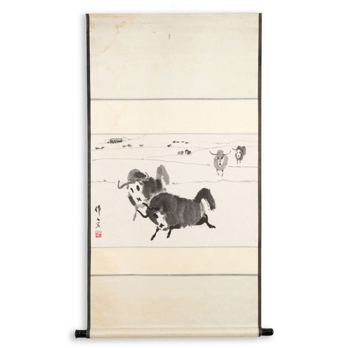 1045 - Wu Zuoren  (1908-1997): 'Buffalo', ink on paperDim.: 123,5 x 67 cm (the scroll)Dim.: 43,5 x 64 cm (t... 