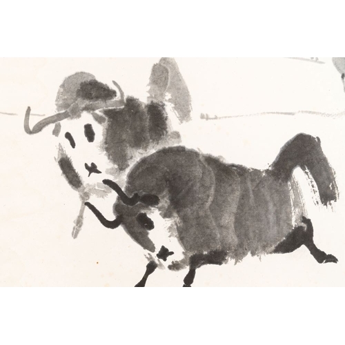 1045 - Wu Zuoren  (1908-1997): 'Buffalo', ink on paperDim.: 123,5 x 67 cm (the scroll)Dim.: 43,5 x 64 cm (t... 