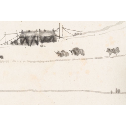 1045 - Wu Zuoren  (1908-1997): 'Buffalo', ink on paperDim.: 123,5 x 67 cm (the scroll)Dim.: 43,5 x 64 cm (t... 