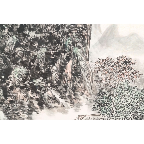 1046 - Huang Binhong  (1865-1955): 'Mountainous landscape', ink and colour on paperDim.: 237 x 48,5 cm (the... 