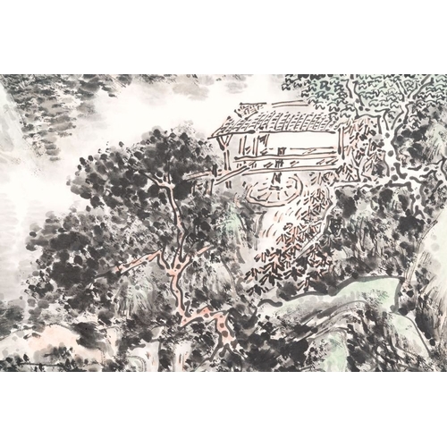 1046 - Huang Binhong  (1865-1955): 'Mountainous landscape', ink and colour on paperDim.: 237 x 48,5 cm (the... 