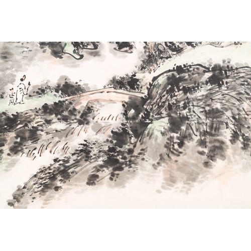 1046 - Huang Binhong  (1865-1955): 'Mountainous landscape', ink and colour on paperDim.: 237 x 48,5 cm (the... 