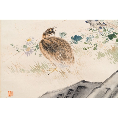 1047 - Chen Shuren  (1884-1948): 'Quail', ink and colour on paperDim.: 198 x 49 cm (the scroll)Dim.: 72,5 x... 