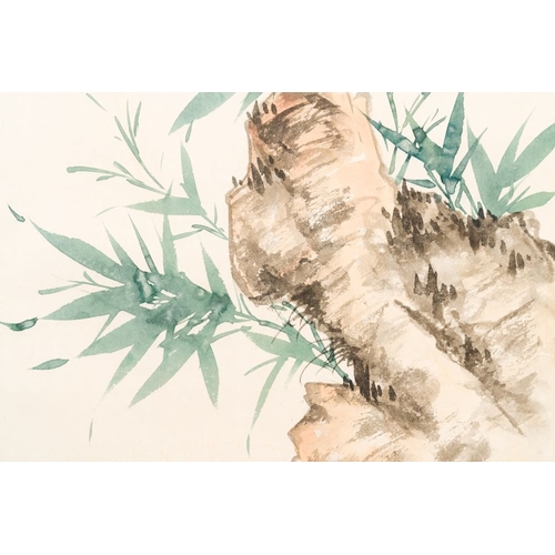 1048 - Wu Hufan  (1894-1968): 'Bamboo and rocks', ink and colour on paper, dated 1949Dim.: 183,5 x 47 cm (t... 