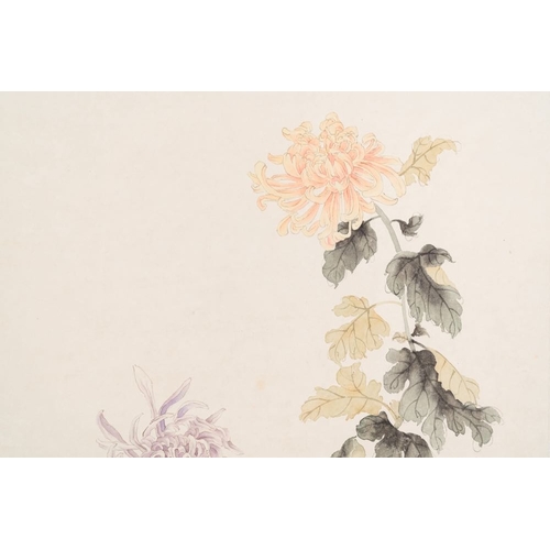 1049 - Xie Yuemei  (1906-1998): 'Chrysanthemum', ink and colour on paperDim.: 206,5 x 60 cm (the scroll)Dim... 