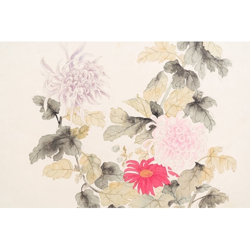 1049 - Xie Yuemei  (1906-1998): 'Chrysanthemum', ink and colour on paperDim.: 206,5 x 60 cm (the scroll)Dim... 