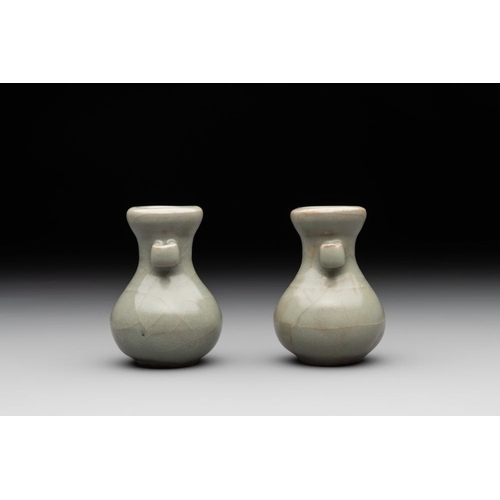 105 - A pair of Chinese Longquan celadon miniature 'touhu' vases, Song/YuanH.: 6 cm