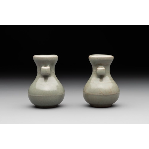 105 - A pair of Chinese Longquan celadon miniature 'touhu' vases, Song/YuanH.: 6 cm