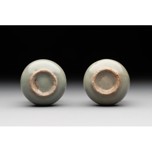 105 - A pair of Chinese Longquan celadon miniature 'touhu' vases, Song/YuanH.: 6 cm