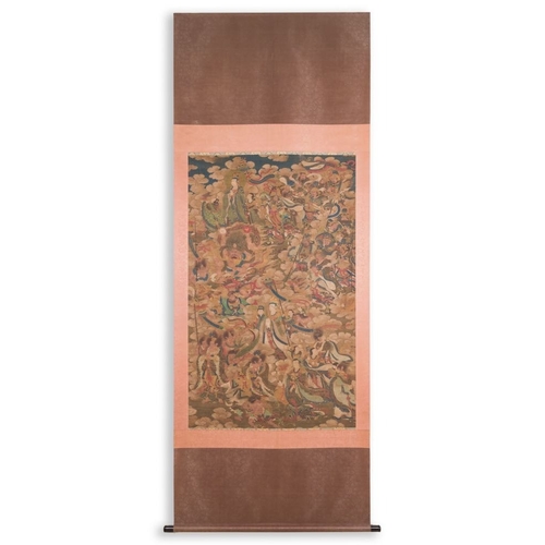 1052 - Chinese school: 'A sky full of Buddhist divinities', ink and colour on silk, 18th C.Dim.: 273,5 x 10... 