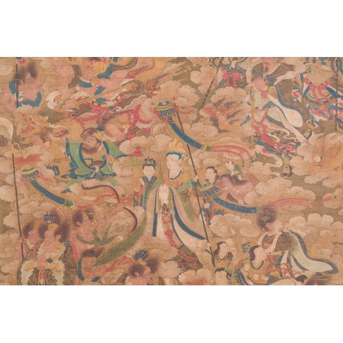 1052 - Chinese school: 'A sky full of Buddhist divinities', ink and colour on silk, 18th C.Dim.: 273,5 x 10... 