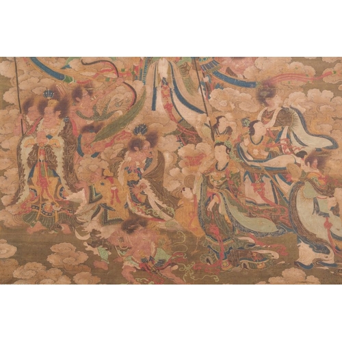 1052 - Chinese school: 'A sky full of Buddhist divinities', ink and colour on silk, 18th C.Dim.: 273,5 x 10... 