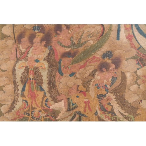 1052 - Chinese school: 'A sky full of Buddhist divinities', ink and colour on silk, 18th C.Dim.: 273,5 x 10... 