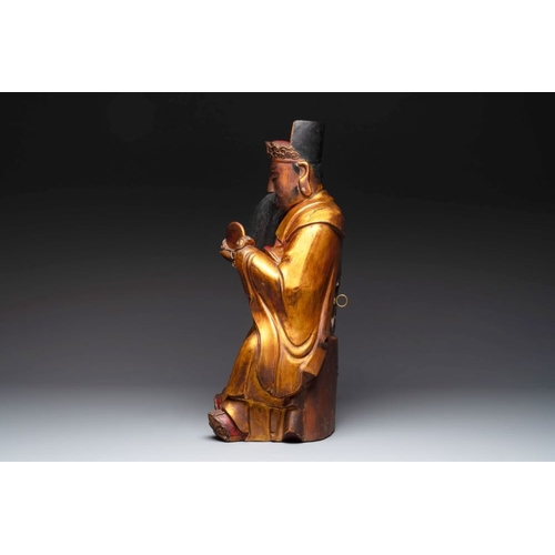 1070 - A Chinese gilt-lacquered figure of the star god Lu, 19th C.H.: 66 cm