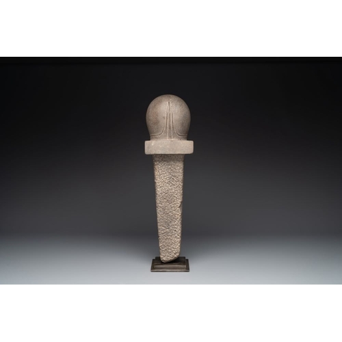 1078 - A Cambodian gray sandstone linga, pre-Angkor, 7/8th C.H.: 54 cm (incl. stand)
Accompanied by aLabora... 