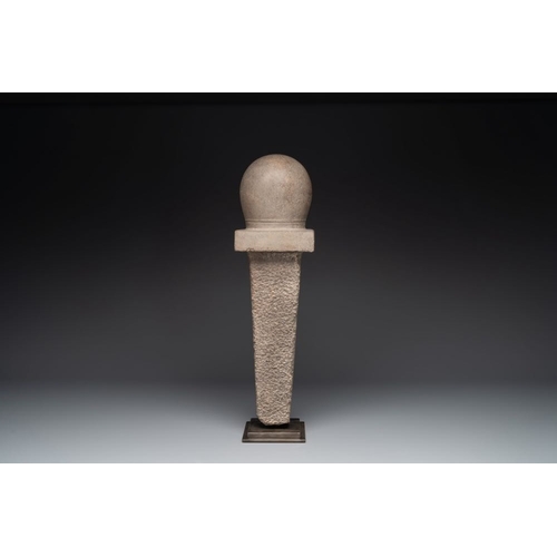 1078 - A Cambodian gray sandstone linga, pre-Angkor, 7/8th C.H.: 54 cm (incl. stand)
Accompanied by aLabora... 