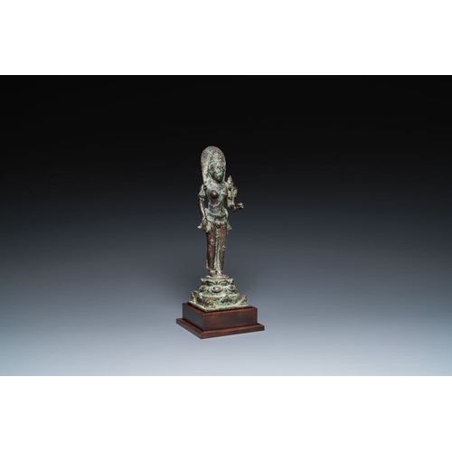 1083 - A Javanese bronze Majapahit sculpture of the goddess Dewi Tara, Indonesia, probably 14th C.H.: 33 cm... 