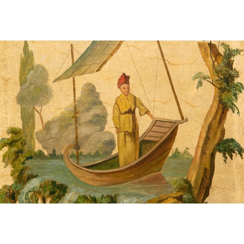 1097 - A French or Belgian three-part 'chinoiserie' folding screen, 18/19th C.Dim.: 157,5x 150 cm (total si... 