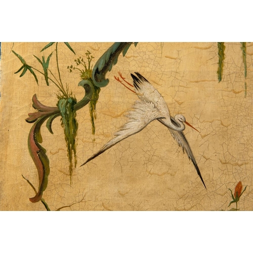 1097 - A French or Belgian three-part 'chinoiserie' folding screen, 18/19th C.Dim.: 157,5x 150 cm (total si... 