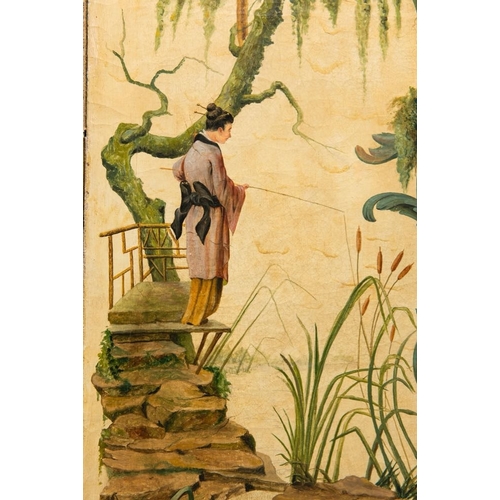 1097 - A French or Belgian three-part 'chinoiserie' folding screen, 18/19th C.Dim.: 157,5x 150 cm (total si... 