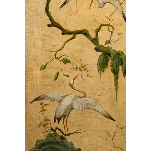 1097 - A French or Belgian three-part 'chinoiserie' folding screen, 18/19th C.Dim.: 157,5x 150 cm (total si... 