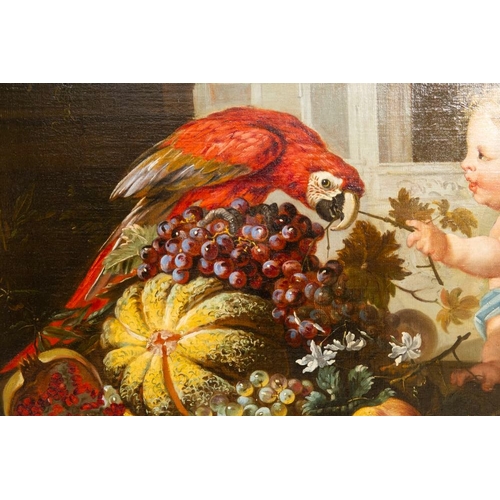 1099 - Jan Anton Garemijn (Bruges, 1712-1789): 'Putto with Parrot', oil on canvas, 18th C.Dim.: 87,5 x 127 ... 