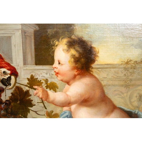 1099 - Jan Anton Garemijn (Bruges, 1712-1789): 'Putto with Parrot', oil on canvas, 18th C.Dim.: 87,5 x 127 ... 