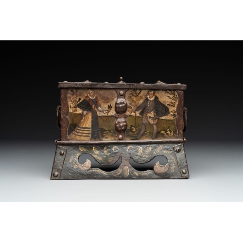 1111 - A polychrome wrought-iron casket, South Germany, Nuremberg, 17th C.Dim.: 18 x 11 x 13,5 cm... 