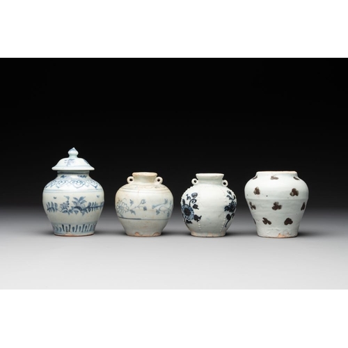 113 - Five Chinese blue and white jarlets and three russet-splashed Longquan celadon jarlets, Yuan/MingH.:... 