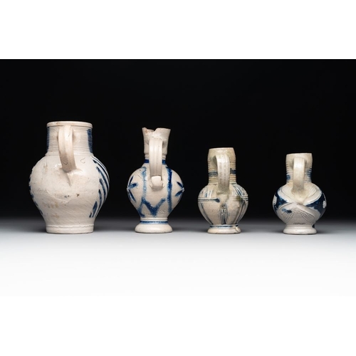 1167 - A varied collection of 10 Westerwald stoneware jugs, 17th C. and laterH.: 29,5 cm (the tallest)H.: 1... 