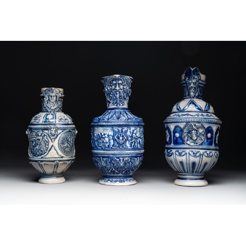 1168 - A varied collection of 8 Westerwald stoneware jugs, 19th C.H.: 45 cm (the tallest)H.: 8 cm (the smal... 