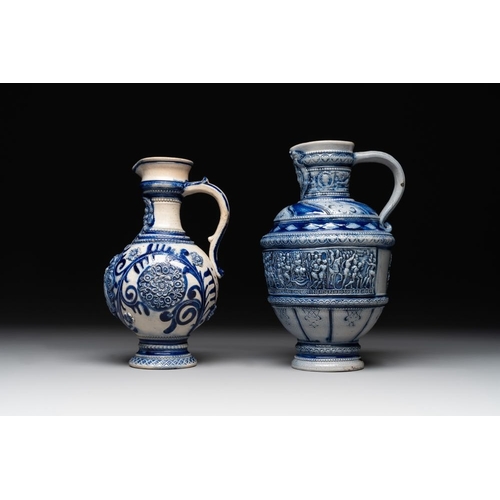 1168 - A varied collection of 8 Westerwald stoneware jugs, 19th C.H.: 45 cm (the tallest)H.: 8 cm (the smal... 