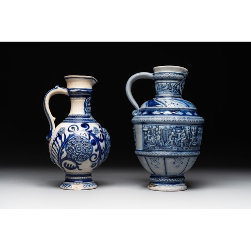 1168 - A varied collection of 8 Westerwald stoneware jugs, 19th C.H.: 45 cm (the tallest)H.: 8 cm (the smal... 