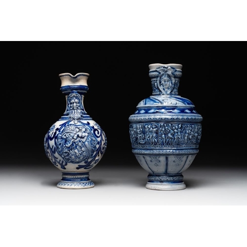 1168 - A varied collection of 8 Westerwald stoneware jugs, 19th C.H.: 45 cm (the tallest)H.: 8 cm (the smal... 