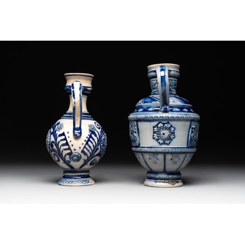 1168 - A varied collection of 8 Westerwald stoneware jugs, 19th C.H.: 45 cm (the tallest)H.: 8 cm (the smal... 