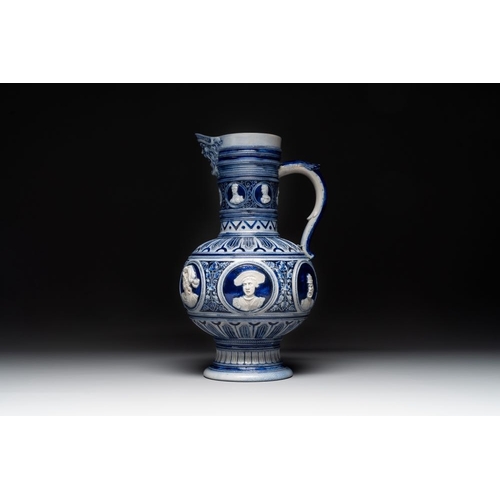 1168 - A varied collection of 8 Westerwald stoneware jugs, 19th C.H.: 45 cm (the tallest)H.: 8 cm (the smal... 