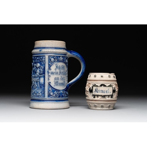 1168 - A varied collection of 8 Westerwald stoneware jugs, 19th C.H.: 45 cm (the tallest)H.: 8 cm (the smal... 