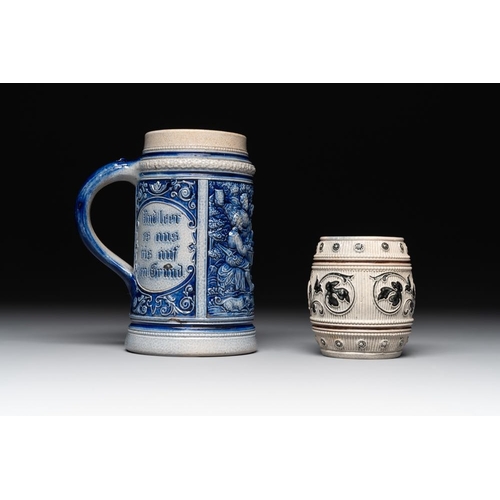 1168 - A varied collection of 8 Westerwald stoneware jugs, 19th C.H.: 45 cm (the tallest)H.: 8 cm (the smal... 