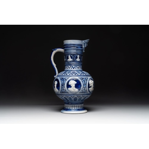 1168 - A varied collection of 8 Westerwald stoneware jugs, 19th C.H.: 45 cm (the tallest)H.: 8 cm (the smal... 