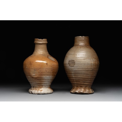 1170 - Five German stoneware jugs, 16/17th C.H.: 25 cm (the tallest)H.: 20 cm (the smallest)... 