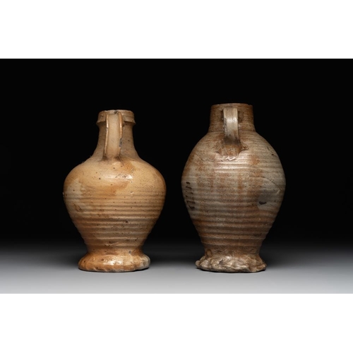 1170 - Five German stoneware jugs, 16/17th C.H.: 25 cm (the tallest)H.: 20 cm (the smallest)... 