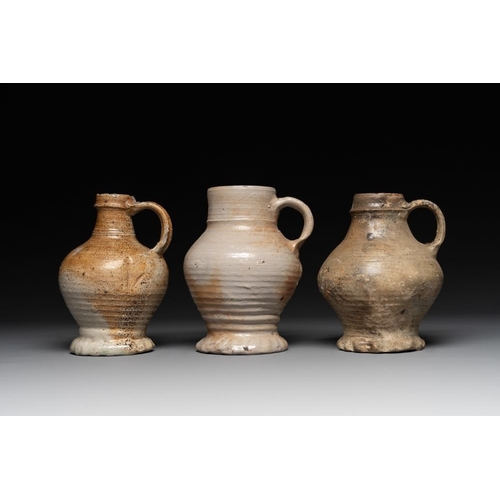 1170 - Five German stoneware jugs, 16/17th C.H.: 25 cm (the tallest)H.: 20 cm (the smallest)... 