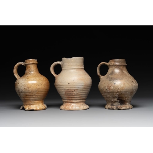 1170 - Five German stoneware jugs, 16/17th C.H.: 25 cm (the tallest)H.: 20 cm (the smallest)... 