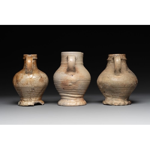 1170 - Five German stoneware jugs, 16/17th C.H.: 25 cm (the tallest)H.: 20 cm (the smallest)... 