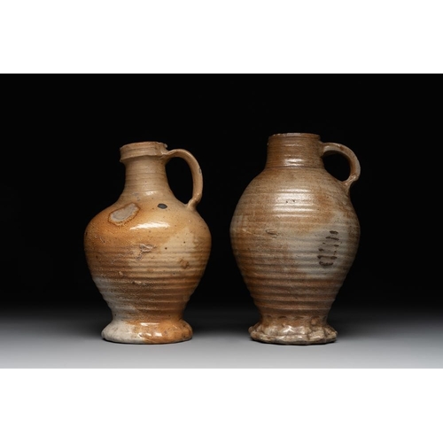 1170 - Five German stoneware jugs, 16/17th C.H.: 25 cm (the tallest)H.: 20 cm (the smallest)... 