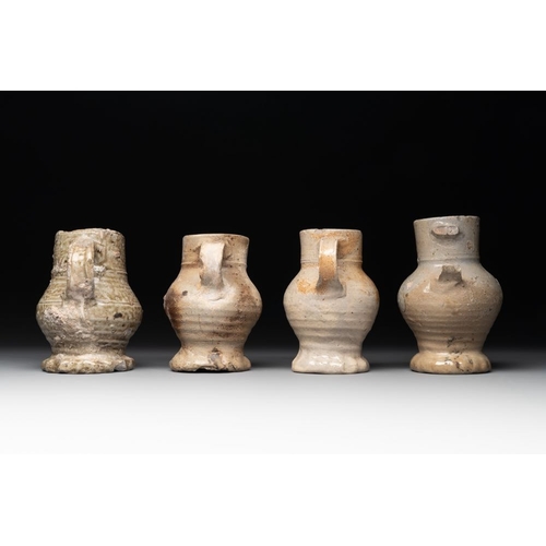 1171 - A collection of 9 German stoneware jugs, 16th C. and laterH.: 16,5 cm (the tallest)H.: 11,5 cm (the ... 