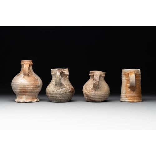 1171 - A collection of 9 German stoneware jugs, 16th C. and laterH.: 16,5 cm (the tallest)H.: 11,5 cm (the ... 