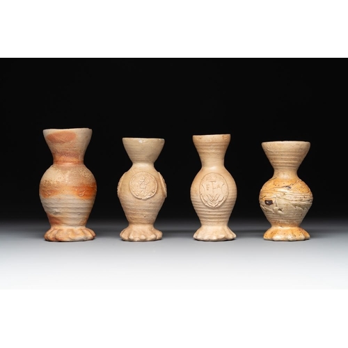 1175 - Twelve Siegburg stoneware funnel beakers, 15/16th C.H.: 16 cm (the tallest)H.: 11 cm (the smallest)... 