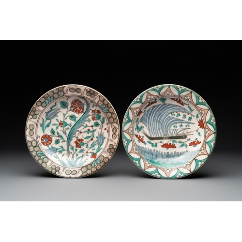 1193 - Five European Iznik-style pottery plates, 19th C.Dia.: 26 cm (the largest)Dia.: 24 cm (the smallest)... 